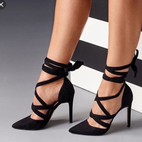 Aldo faux suede black tie up wrap stiletto heels, 7.5 - Picture 2 of 8